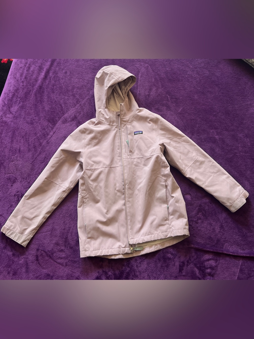 Patagonia Kids Light Lilac/Pink Jacket with hood Sz 12 (discoloration at wrist)